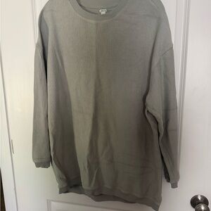 Aerie Green/Gray Oversized Corded Crewneck Sweater